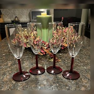 NWB-Luminarc-Vintage Red Stem Champagne Glasses-Set of Four